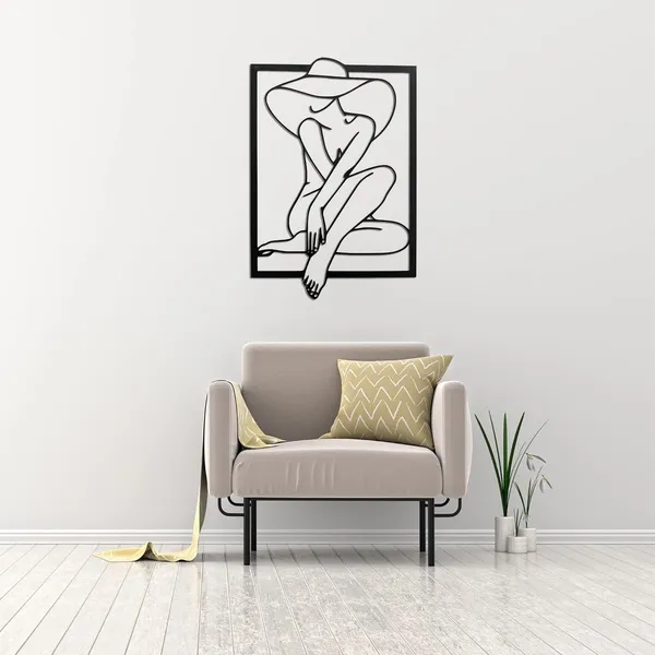 Black_Metal_Wall_Art_Of_Woman_In_Hat_Modern_Line_Art_For_Home_And_Office_Decor