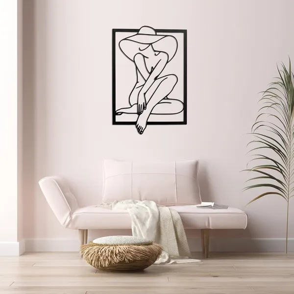 Black_Metal_Wall_Art_Of_Woman_In_Hat_Modern_Line_Art_For_Home_And_Office_Decor