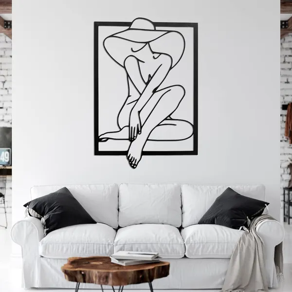 Black_Metal_Wall_Art_Of_Woman_In_Hat_Modern_Line_Art_For_Home_And_Office_Decor