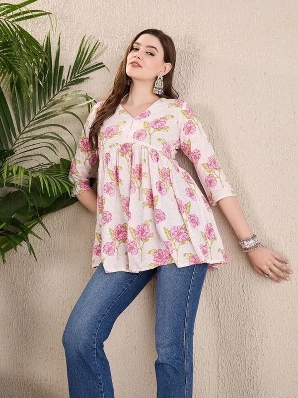 Mahira's_Comfort_Women_Floral_Print_A-line_Kurta_White