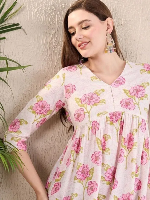 Mahira's_Comfort_Women_Floral_Print_A-line_Kurta_White