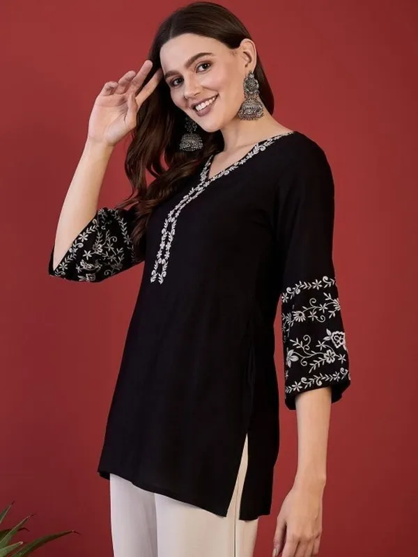 Mahira's_Comfort_Women_Embroidered_A-line_Kurta_Black,_Blue