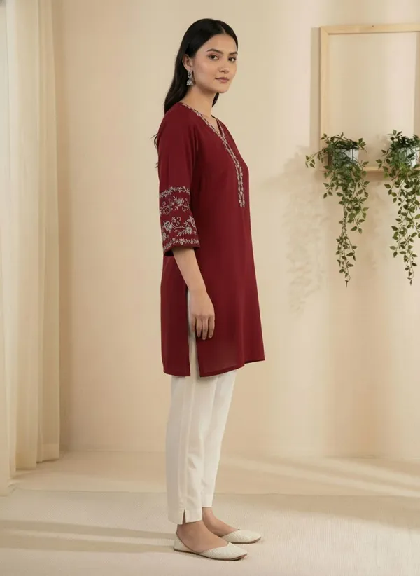 Mahira's_Comfort_Women_Embroidered_A-line_Kurta_Maroon