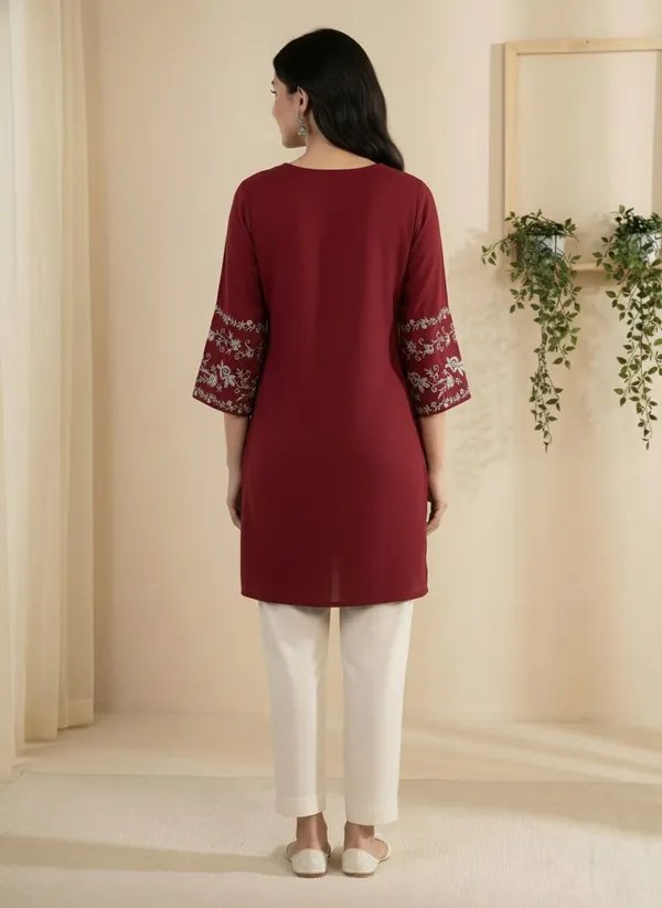 Mahira's_Comfort_Women_Embroidered_A-line_Kurta_Maroon