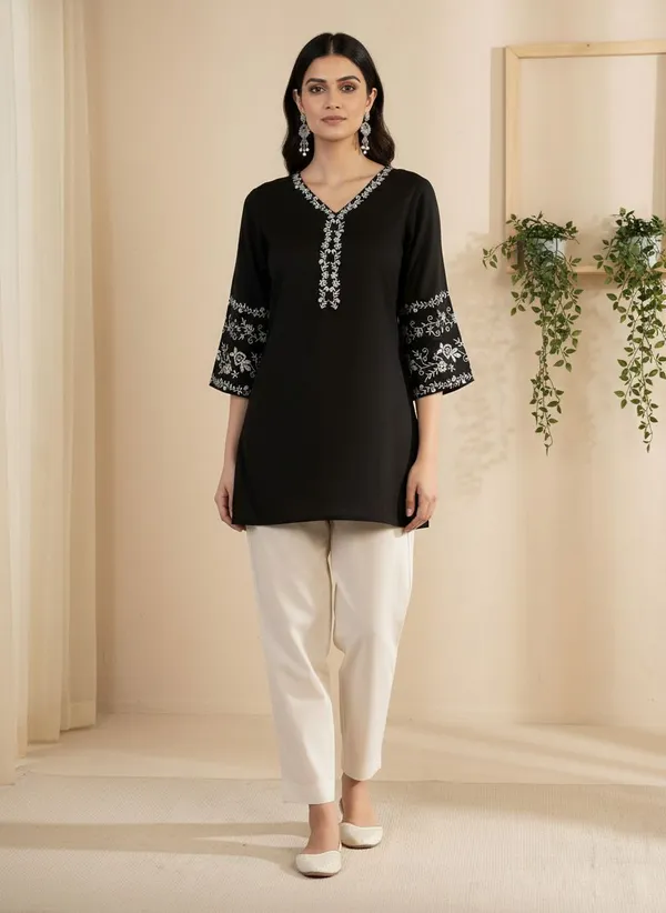 Mahira's_Comfort_Women_Embroidered_A-line_Kurta_Black