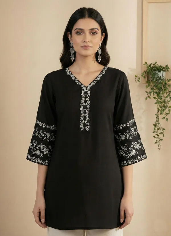 Mahira's_Comfort_Women_Embroidered_A-line_Kurta_Black
