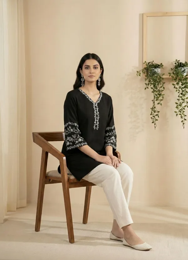 Mahira's_Comfort_Women_Embroidered_A-line_Kurta_Black