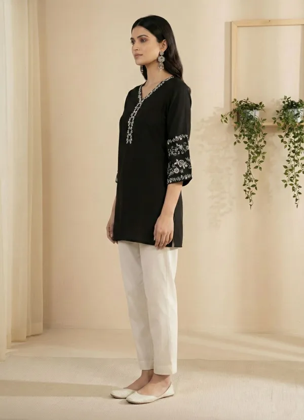 Mahira's_Comfort_Women_Embroidered_A-line_Kurta_Black