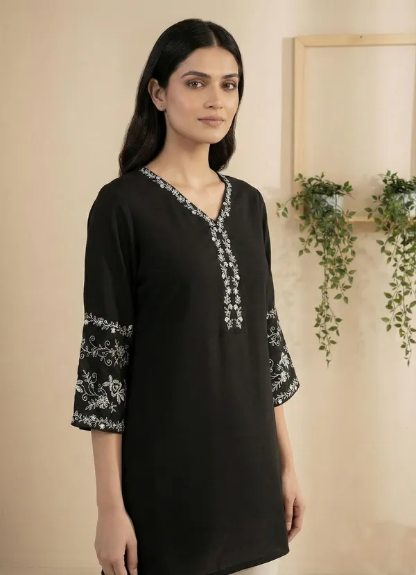 Mahira's_Comfort_Women_Embroidered_A-line_Kurta_Black