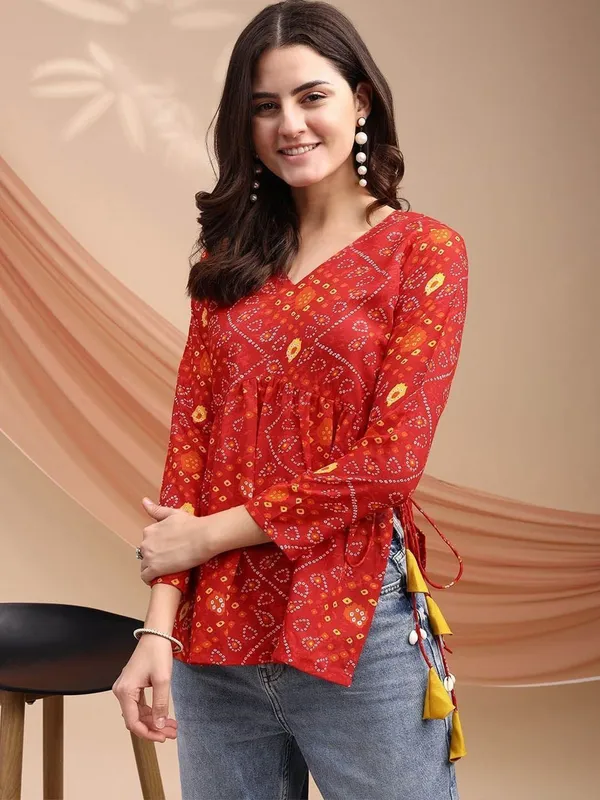 Mahira's_Comfort_Women_Printed_A-line_Kurta_Red