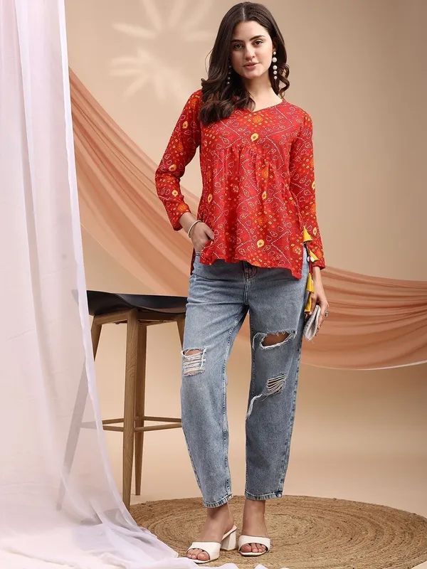 Mahira's_Comfort_Women_Printed_A-line_Kurta_Red