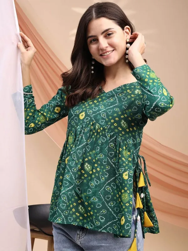 Mahira's_Comfort_Women_Printed_A-line_Kurta_Dark_Green