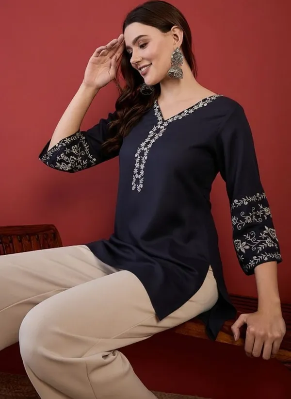 Mahira's_Comfort_Women_Embroidered_Straight_Kurta_Dark_Blue