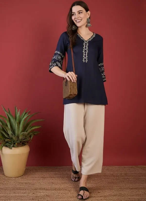Mahira's_Comfort_Women_Embroidered_Straight_Kurta_Dark_Blue
