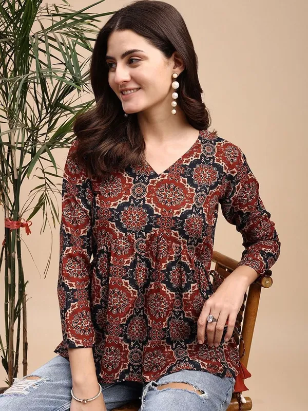 Mahira's_Comfort_Women_Printed_A-line_Kurta_Maroon