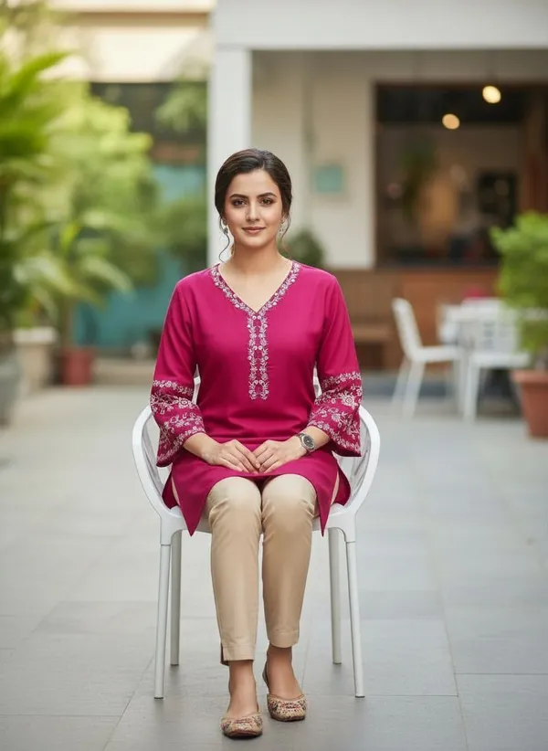 Mahira's_Comfort_Women_Embroidered_A-line_Kurta_Pink