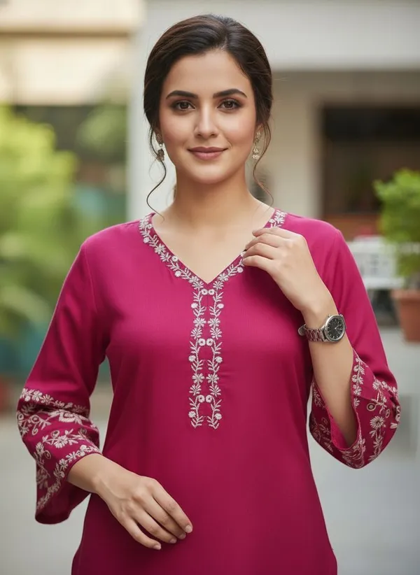 Mahira's_Comfort_Women_Embroidered_A-line_Kurta_Pink