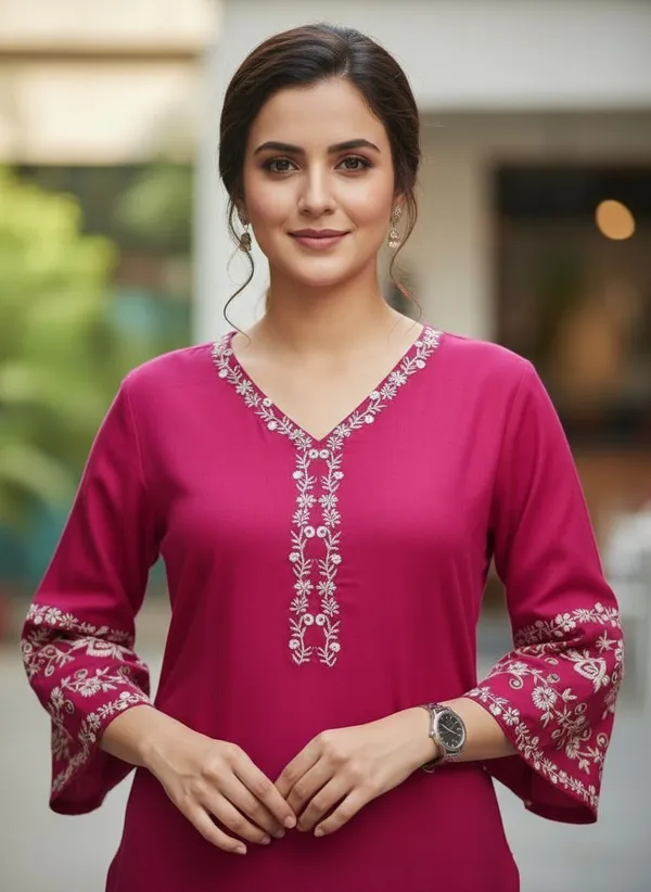 Mahira's_Comfort_Women_Embroidered_A-line_Kurta_Pink