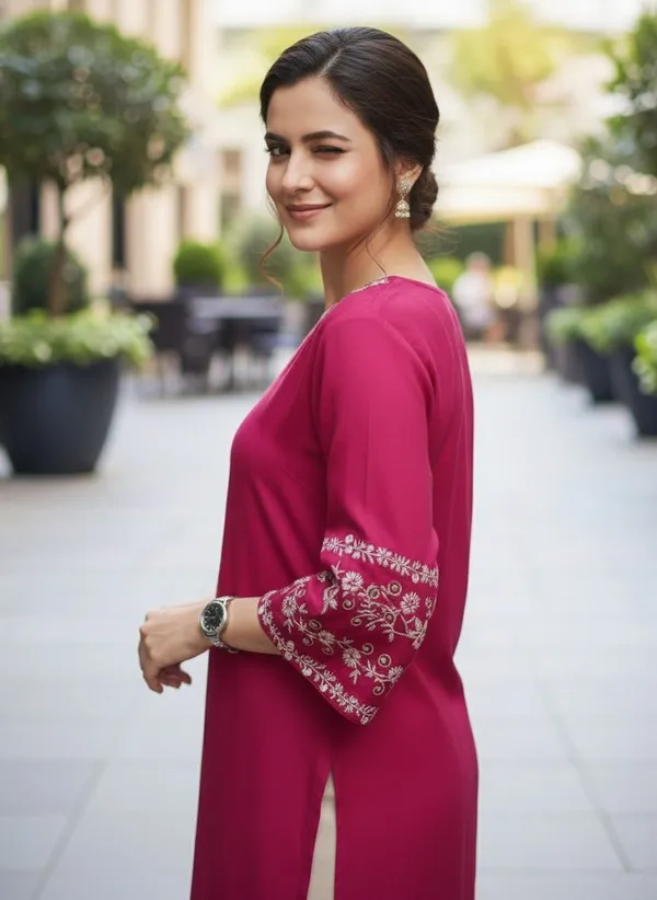 Mahira's_Comfort_Women_Embroidered_A-line_Kurta_Pink