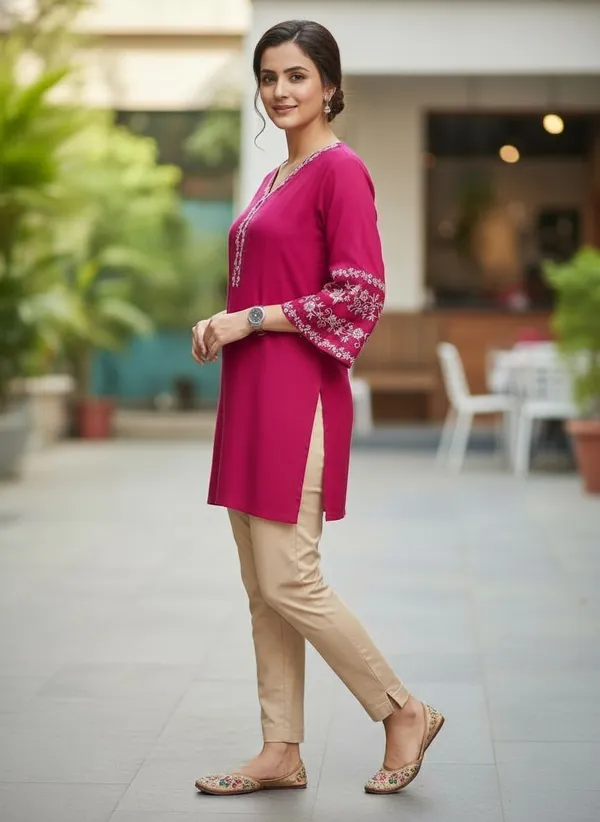 Mahira's_Comfort_Women_Embroidered_A-line_Kurta_Pink