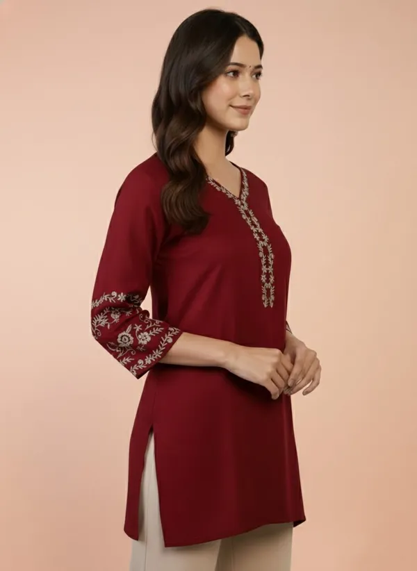 Mahira's_Comfort_Women_Embroidered_A-line_Kurta_Maroon