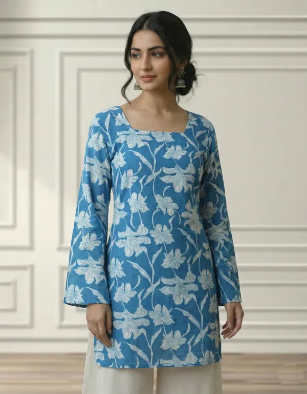 Mahira's_Comfort_Women_Printed_Straight_Kurta_Blue