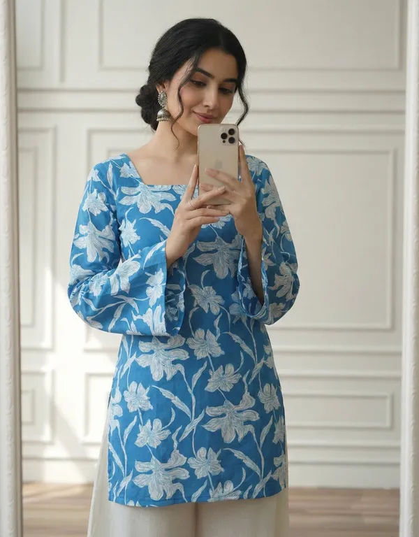 Mahira's_Comfort_Women_Printed_Straight_Kurta_Blue