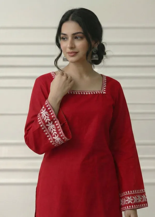 Mahira's_Comfort_Women_Solid_Straight_Kurta_Red