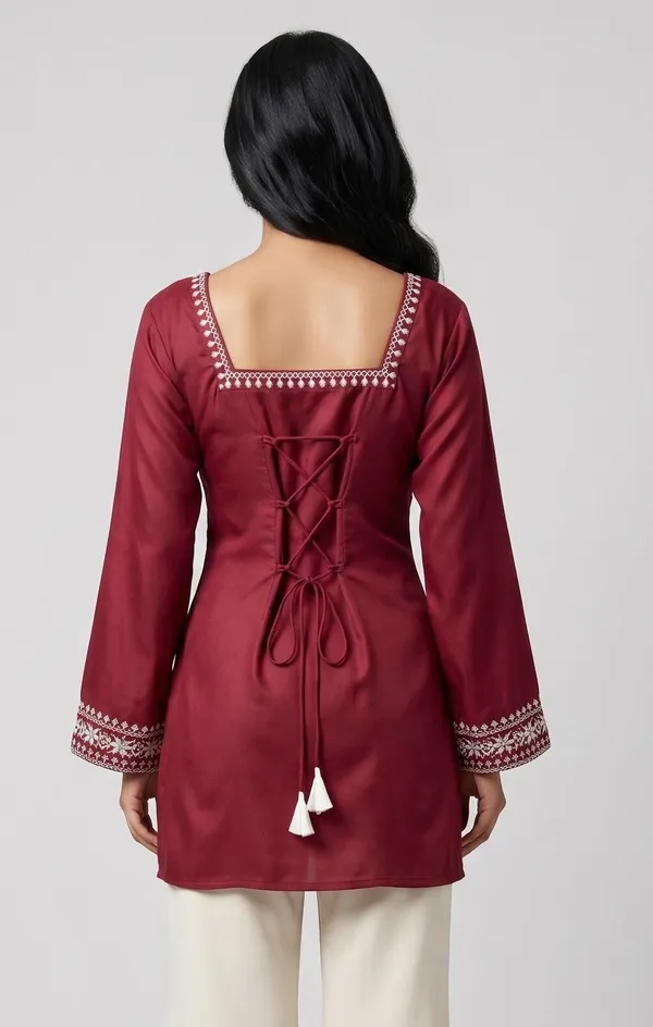 Mahira's_Comfort_Women_Solid_Straight_Kurta_Maroon