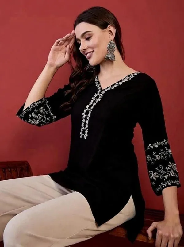 Mahira's_Comfort_Women_Embroidered_High_Low_Kurta_Black