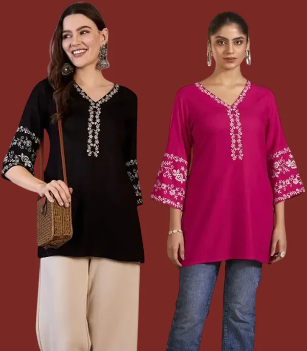 Mahira's_Comfort_Women_Embroidered_A-line_Kurta_Black,_Pink