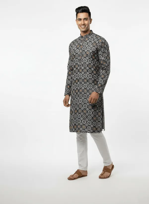 Grey_Premium_Jacquard_Zebra_Sequence_Kurta_For_Men