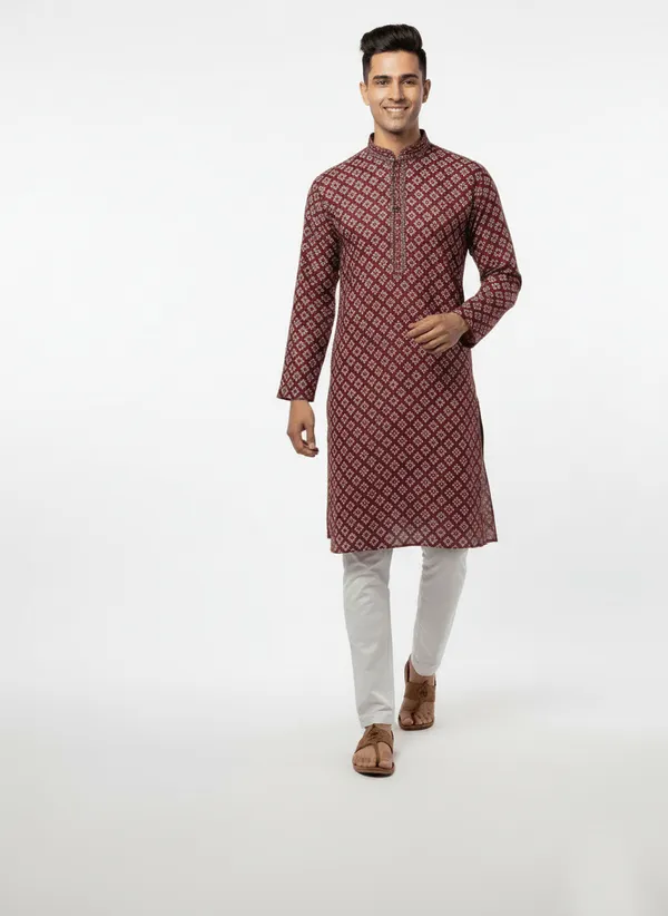 Brown_Premium_Jacquard_Zebra_Sequin_Kurta_For_Men