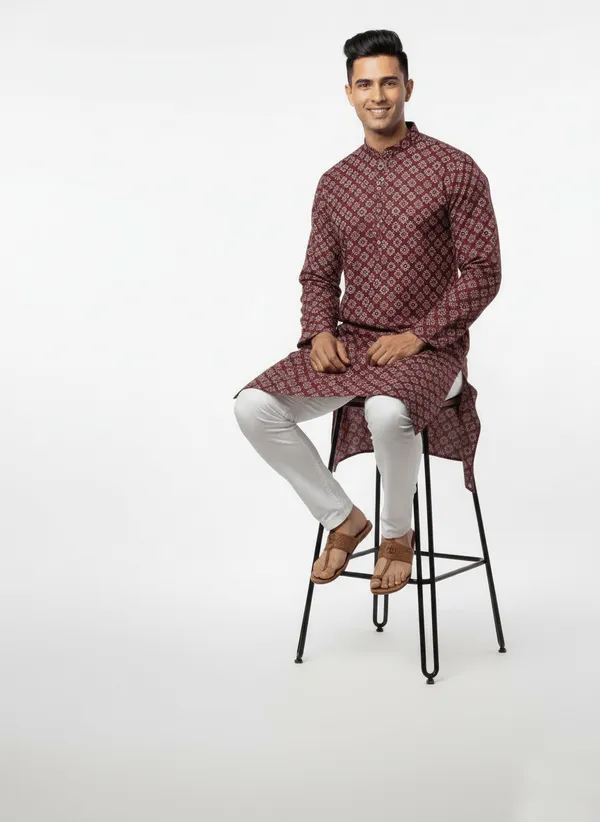Brown_Premium_Jacquard_Zebra_Sequin_Kurta_For_Men