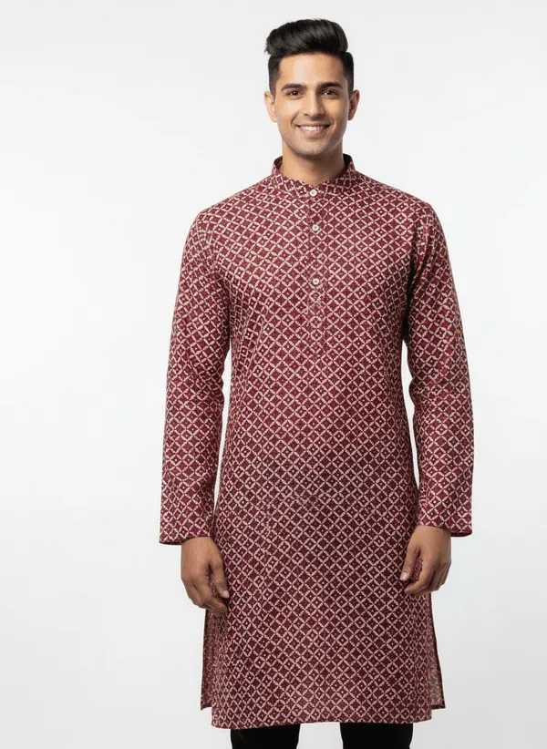 Brown_Premium_Jacquard_Zebra_Sequin_Kurta_For_Men
