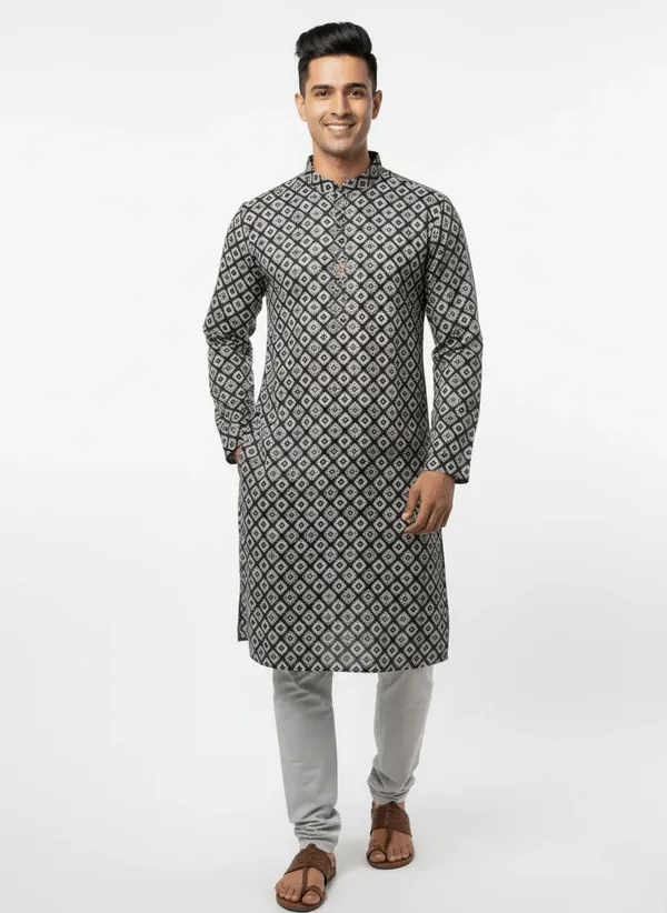 Grey_Premium_Zebra_Sequin_Jacquard_Kurta_For_Men