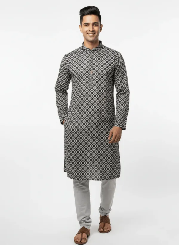 Grey_Premium_Zebra_Sequin_Jacquard_Kurta_For_Men