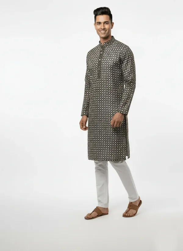 Grey_Premium_Zebra_Sequin_Jacquard_Kurta_For_Men