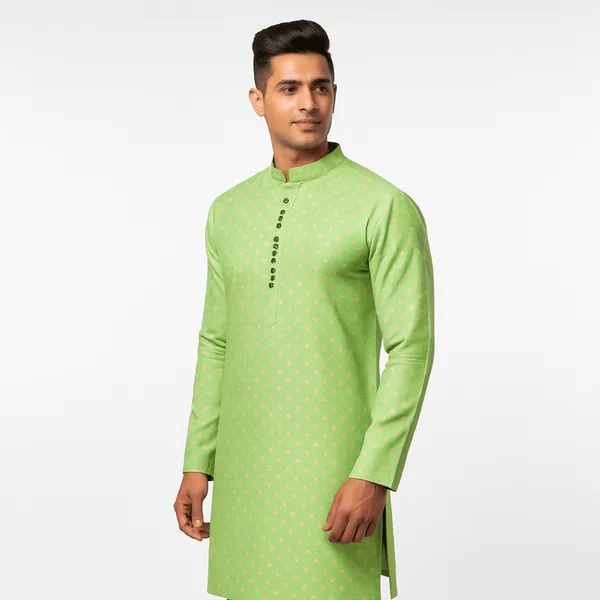 Green_Jacquard_Silk_Kurta_With_Zari_Embroidery,_Luppi_Work_For_Men