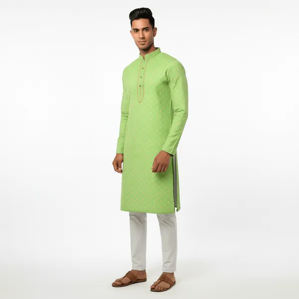 Green_Jacquard_Silk_Kurta_With_Zari_Embroidery,_Luppi_Work_For_Men