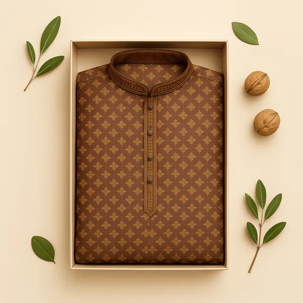 Brown_Jacquard_Silk_Kurta_With_Zari_Embroidery,_Luppi_Work_For_Men
