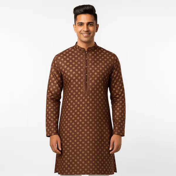 Brown_Jacquard_Silk_Kurta_With_Zari_Embroidery,_Luppi_Work_For_Men