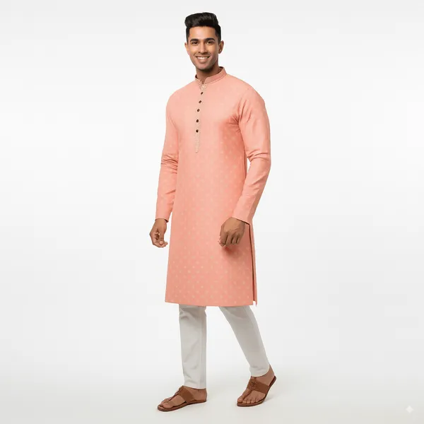 Pink_Jacquard_Silk_Kurta_With_Zari_Embroidery,_Luppi_Work_For_Men