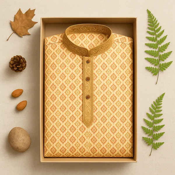 Orange_Geometric_Digital_Print_Silk_Blend_Kurta_For_Men