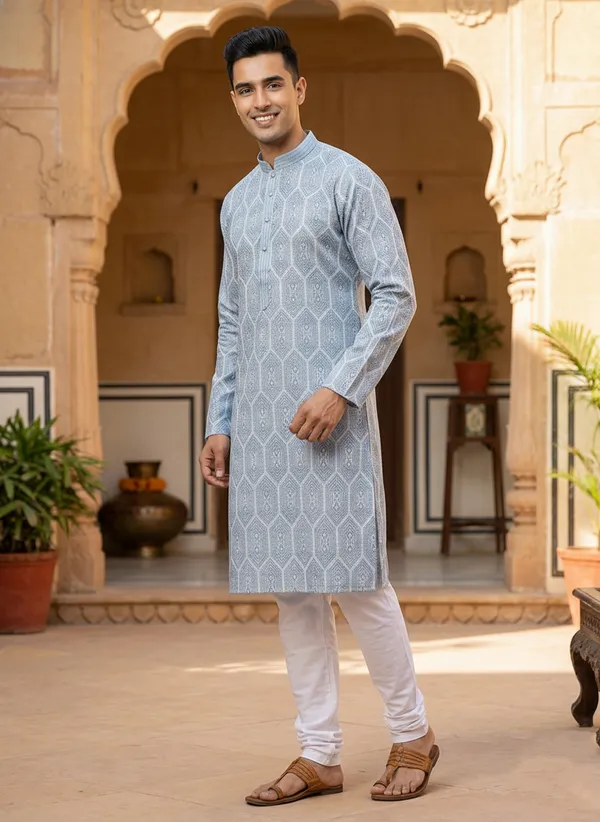 Blue-Sky_Blue_Jacquard_Silk_Kurta_Men_|_Geometric_Pattern_Kurta_|_Premium_Fabric_Kurta_|_Men's_Kurta_|_Ethnic_Wear_|_Made_in_India