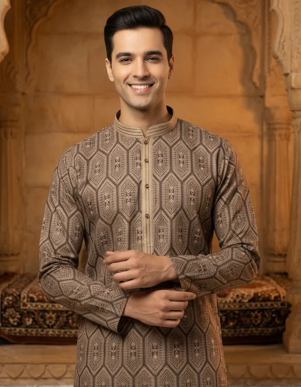 Brown_Jacquard_Silk_Kurta_Men_|_Geometric_Pattern_Kurta_|_Premium_Fabric_Kurta_|_Men's_Kurta_|_Ethnic_Wear_|_Made_in_India