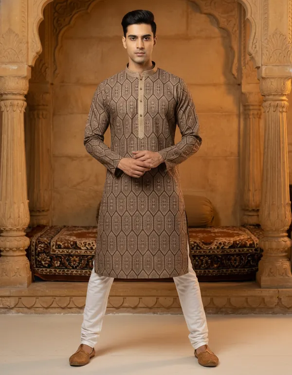 Brown_Jacquard_Silk_Kurta_Men_|_Geometric_Pattern_Kurta_|_Premium_Fabric_Kurta_|_Men's_Kurta_|_Ethnic_Wear_|_Made_in_India