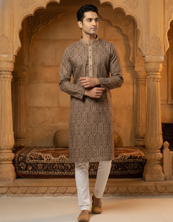 Brown_Jacquard_Silk_Kurta_Men_|_Geometric_Pattern_Kurta_|_Premium_Fabric_Kurta_|_Men's_Kurta_|_Ethnic_Wear_|_Made_in_India