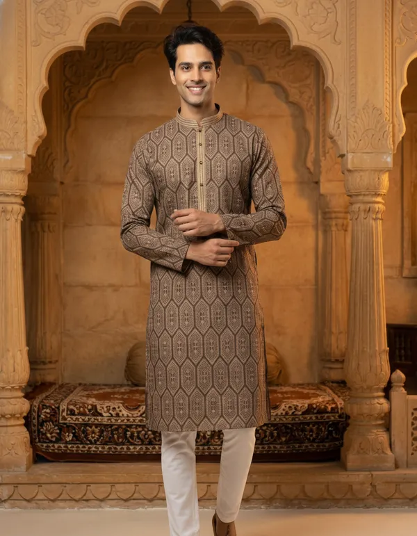 Brown_Jacquard_Silk_Kurta_Men_|_Geometric_Pattern_Kurta_|_Premium_Fabric_Kurta_|_Men's_Kurta_|_Ethnic_Wear_|_Made_in_India