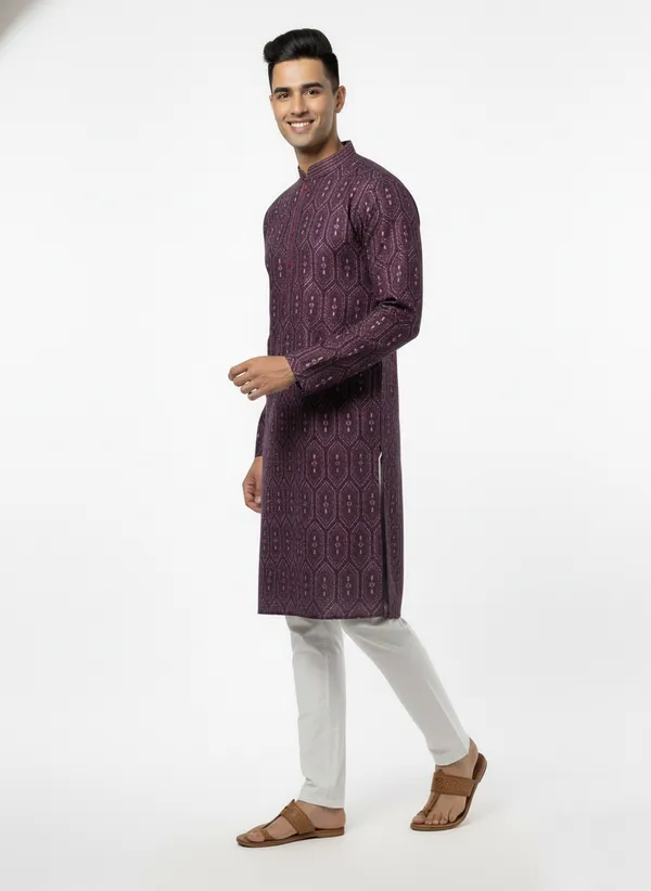 Burgundy_Jacquard_Silk_Kurta_Men_|_Geometric_Pattern_Kurta_|_Premium_Fabric_Kurta_|_Men's_Kurta_|_Ethnic_Wear_|_Made_in_India